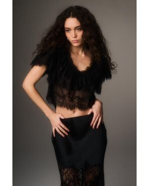 LoveShackFancy Vienne Lace Chiffon Top For - Black