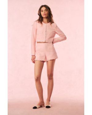 LoveShackFancy Coralyn Tweed Lace-Trimmed Shorts For - Pink