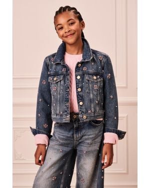 LoveShackFancy Tween Bejeweled Denim Lavina Jacket For - Blue