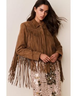 LoveShackFancy Maelis Suede Fringe Jacket For - Brown