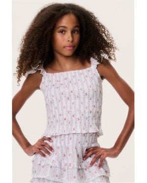 LoveShackFancy Tween Cherry Stripe Caspia Top For - White