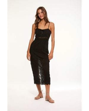 LoveShackFancy Celadine Cotton Lace-Trimmed Midi Dress For - Black