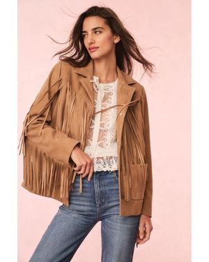 LoveShackFancy Geraline Suede Fringe Jacket For - Blue