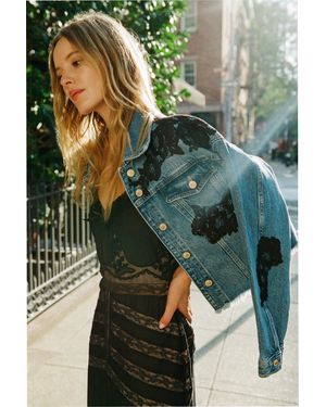 LoveShackFancy Amana Lace Appliqué Denim Jacket For - Blue