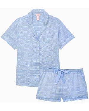 LoveShackFancy X Satin Pj Short Sleeve And Boxer Set For - Blue