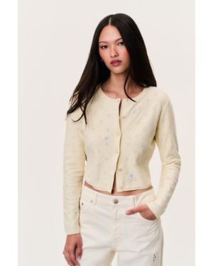 LoveShackFancy Paelynn Embroidered Floral Cardigan For - Natural