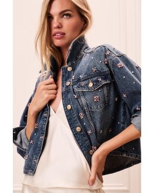 LoveShackFancy Amana Bejeweled Denim Jacket For - Blue