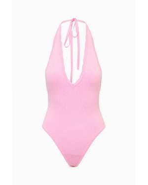 LoveShackFancy Berta Plunge Neck Bodysuit For - Pink