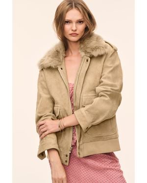 LoveShackFancy Eveline Suede Bomber Jacket For - Brown