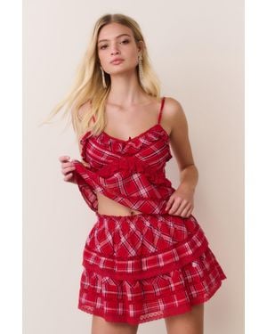 LoveShackFancy Ruffle Mini Tartan Skirt For - Red