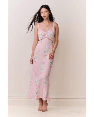 LoveShackFancy Annabeth Satin Floral Maxi Slip Dress For - Pink