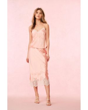 LoveShackFancy Malina Satin Midi Slip Skirt For - Pink