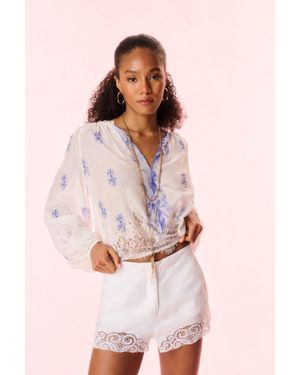 LoveShackFancy Quindi Linen Crochet Lace Shorts For - Pink