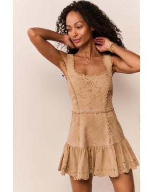 LoveShackFancy Chrysanthe Suede Eyelet Mini Dress For - Brown