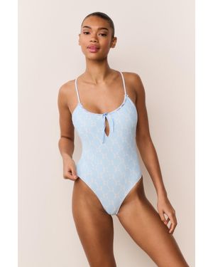 LoveShackFancy Laguna Bow Print One-Piece Swimsuit For - Blue
