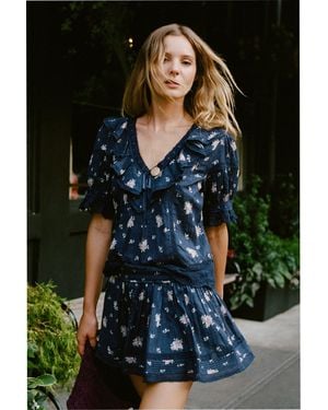 LoveShackFancy Romilly Floral Cotton Blouse For - Blue