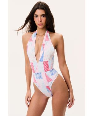 LoveShackFancy Glenna Patchwork One-Piece Swimsuit For - White