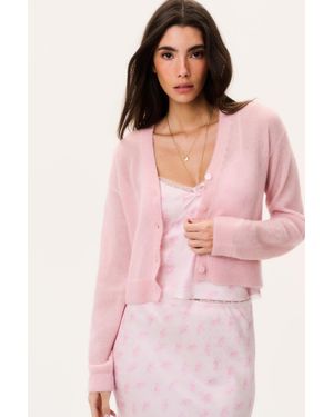 LoveShackFancy Breckie Sheer Alpaca Cardigan For - Pink