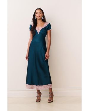 LoveShackFancy Taylis Satin Lace Maxi Dress For - Blue