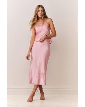 LoveShackFancy Vallis Lace Bow Satin Midi Skirt For - Pink