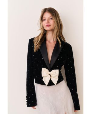 LoveShackFancy Orlisa Cropped Velvet Blazer For - Black