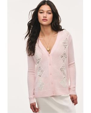 LoveShackFancy Ismeria Wool Argyle Lace Cardigan For - Natural