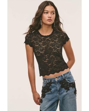 LoveShackFancy Lucas Stretch Lace Tee For - Black