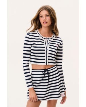 LoveShackFancy Avanette Striped Stretch Knit Cardigan For - Blue