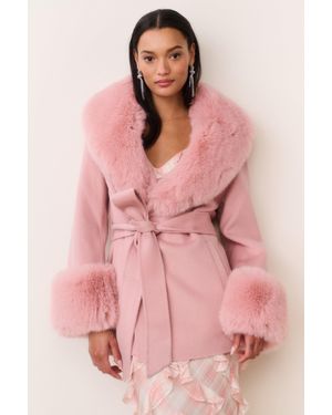 LoveShackFancy Rosen Faux Fur Wool Wrap Coat For - Pink