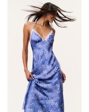 LoveShackFancy Evania Star Print Midi Slip Dress For - Blue