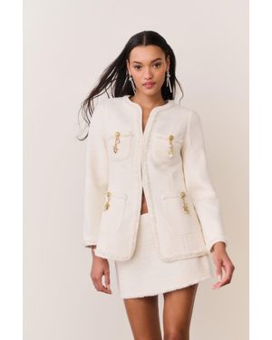 LoveShackFancy Adrina Tweed Embellished Jacket For - Natural
