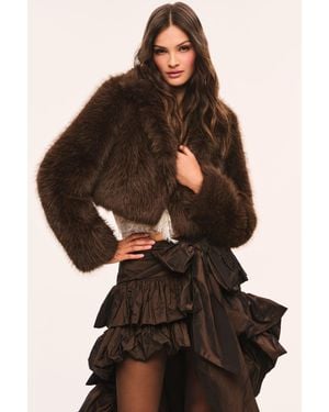 LoveShackFancy Stroma Cropped Faux Fur Jacket For - Brown