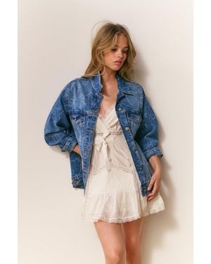 LoveShackFancy Valette Bow Denim Jacket For - Blue