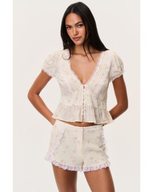 LoveShackFancy Adina Lace-Trimmed Floral Shorts For - Natural