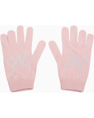 LoveShackFancy Coline Rhinestone Bow Wool-Blend Gloves For - Pink