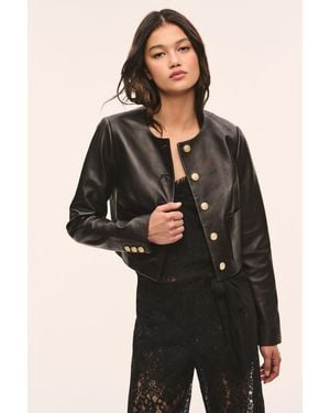 LoveShackFancy Carlatta Collarless Leather Jacket For - Black