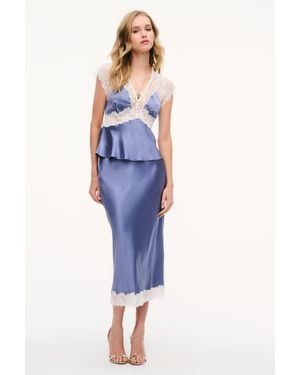 LoveShackFancy Janella Silk-Blend Midi Slip Skirt For - Blue