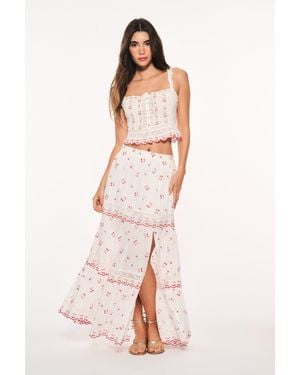LoveShackFancy Patten Cotton Cherry Maxi Skirt For - Pink