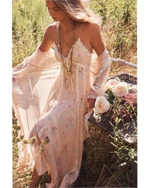 LoveShackFancy Thalienne Lace-Trimmed Silk Dress For - Brown
