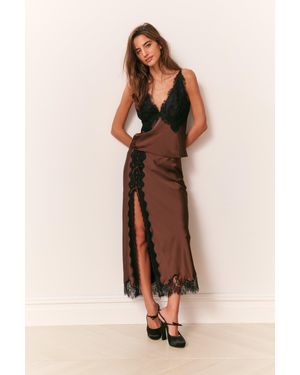 LoveShackFancy Calder Satin Midi Skirt For - Natural