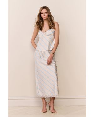 LoveShackFancy Kalo Floral Stripe Midi Skirt For - Natural