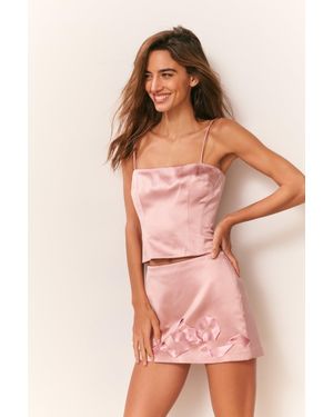 LoveShackFancy Nadina Satin Bow Detail Mini Skirt For - Pink