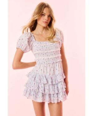 LoveShackFancy Fellows Cotton Floral Ruffle Mini Dress For - Pink