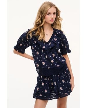 LoveShackFancy Romilly Floral Cotton Blouse For - Blue