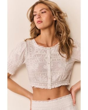 LoveShackFancy Nerissa Cotton Victorian Crop Top For - White