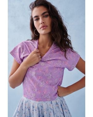 LoveShackFancy Rubin Cotton Cropped Tee For - Purple