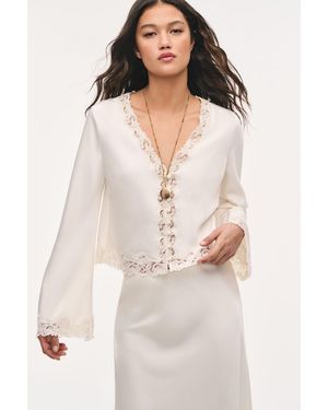 LoveShackFancy Fioretta Lace-Trimmed Crepe Top For - White