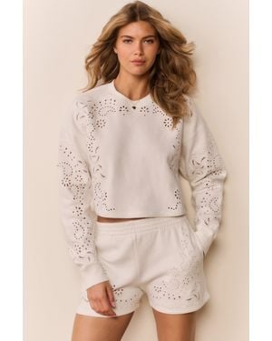 LoveShackFancy Abrah Bandana Eyelet Fleece Shorts For - Natural