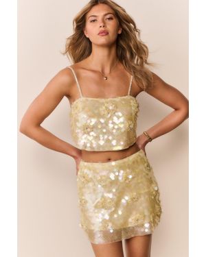 LoveShackFancy Kailini Flower Sequin Mini Skirt For - Natural