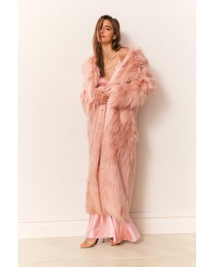 LoveShackFancy Valia Long Faux Fur Coat For - Pink